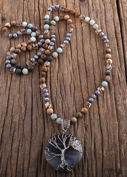 Boho Necklace, RH Precious Lava Stone, Tree of Life